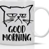 Good Morning Grumpy Cat Coffee Mug Funny Cat Lover Gift for Cat Mom Women Friend