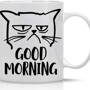 Good Morning Grumpy Cat Coffee Mug Funny Cat Lover Gift for Cat Mom Women Friend