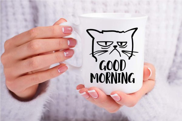 Good Morning Grumpy Cat Coffee Mug Funny Cat Lover Gift for Cat Mom Women Friend