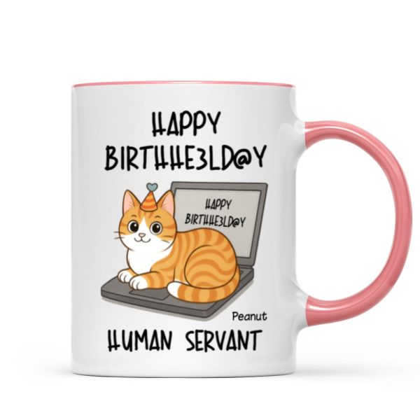 Good Morning Happy Father's Day Human Servant Funny Cats Sitting On Laptop Personalized Mug