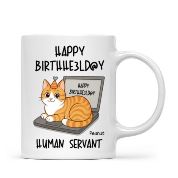 Good Morning Happy Father's Day Human Servant Funny Cats Sitting On Laptop Personalized Mug