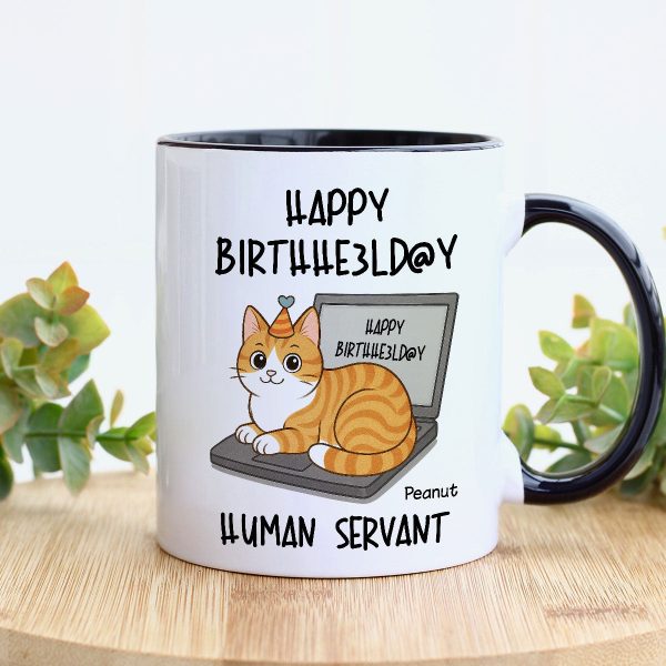 Good Morning Happy Father's Day Human Servant Funny Cats Sitting On Laptop Personalized Mug