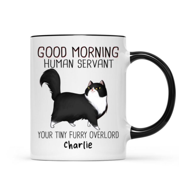 Good Morning Human Servant Cartoon Walking Cat - Personalized Mug