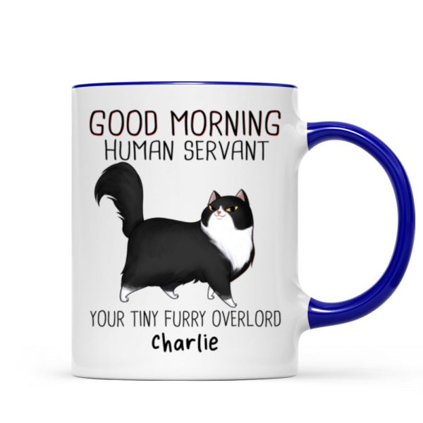 Good Morning Human Servant Cartoon Walking Cat - Personalized Mug