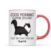 Good Morning Human Servant Cartoon Walking Cat - Personalized Mug