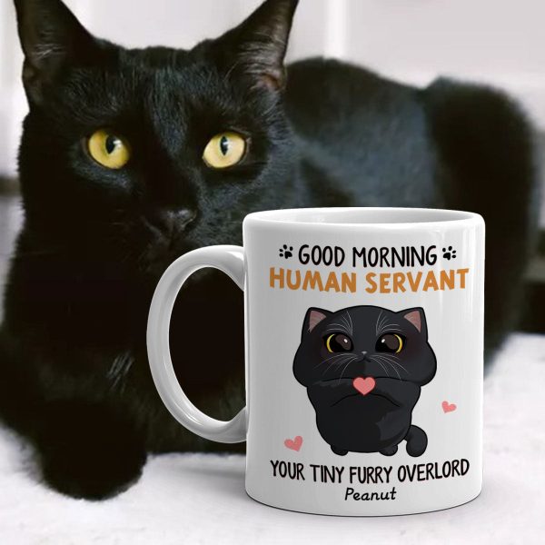 Good Morning Human Servant Cute Cartoon Cat Looking Up Personalized Mug