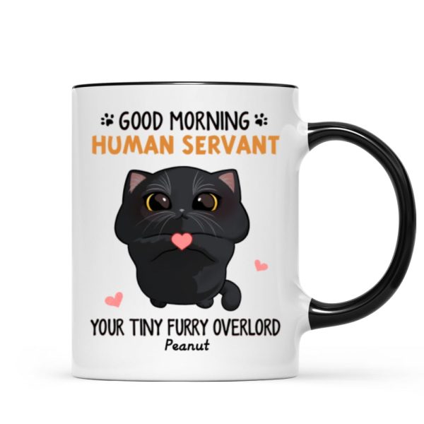 Good Morning Human Servant Cute Cartoon Cat Looking Up Personalized Mug