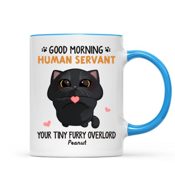 Good Morning Human Servant Cute Cartoon Cat Looking Up Personalized Mug
