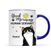 Good Morning Human Servant Cute Peeking Fluffy Cat Personalized Mug