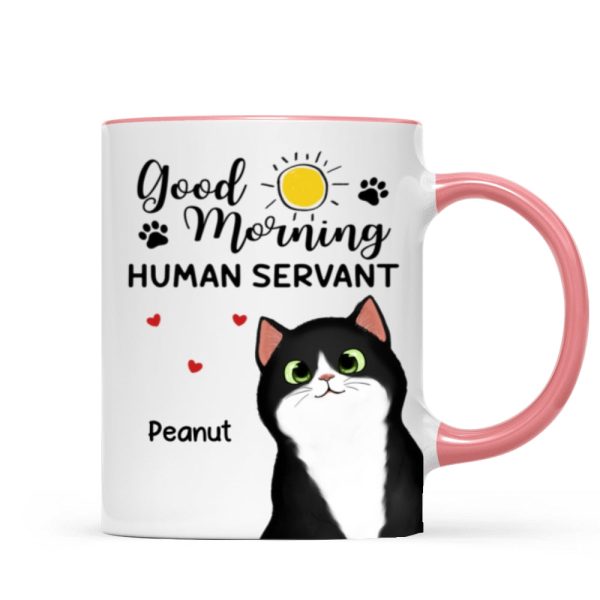 Good Morning Human Servant Cute Peeking Fluffy Cat Personalized Mug