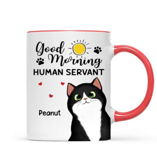 Good Morning Human Servant Cute Peeking Fluffy Cat Personalized Mug