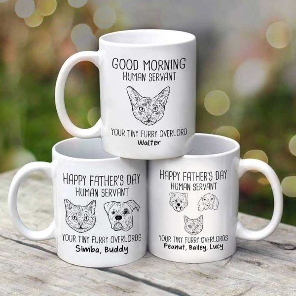 Good Morning Human Servant Dog Cat Head Outline Personalized Mug