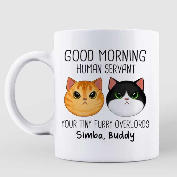 Good Morning Human Servant Fluffy Cat Face Personalized Mug