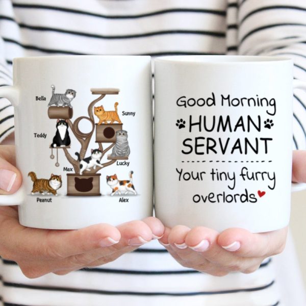 Good Morning Human Servant Fluffy Cat Tower Personalized Mug