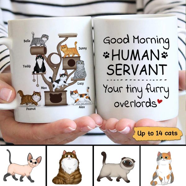 Good Morning Human Servant Fluffy Cat Tower Personalized Mug