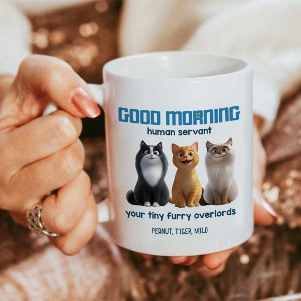 Good Morning Human Servant Personalized Mug, Unique Gift for Cat Mom Cat Dad