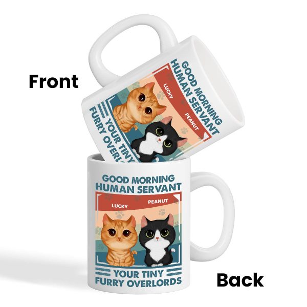 Good Morning Human Servant Retro Watercolor Cute Cats Personalized Mug