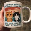 Good Morning Human Servant Retro Watercolor Cute Cats Personalized Mug
