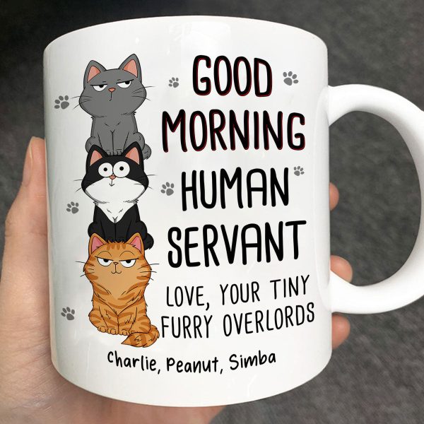 Good Morning Human Servant Stacked Cats Funny Gift For Cat Lover Personalized Mug