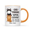 Good Morning Human Servant Stacked Cats Funny Gift For Cat Lover Personalized Mug