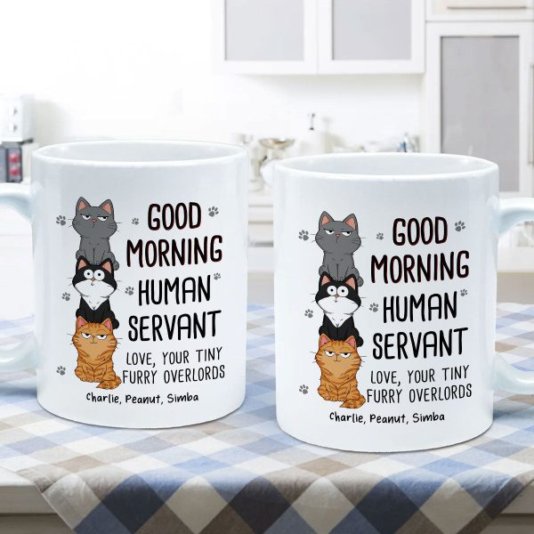 Good Morning Human Servant Stacked Cats Funny Gift For Cat Lover Personalized Mug