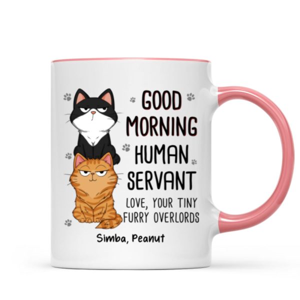 Good Morning Human Servant Stacked Cats Funny Gift For Cat Lover Personalized Mug