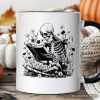 Gothic Reading Skeleton Personalized Mug, Floral Halloween Gift with Custom Name