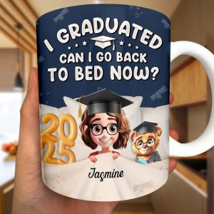 Graduated Can I Go Back To Bed Now - Personalized White Edge-to-Edge Mug