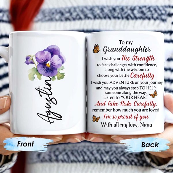 Granddaughter Strength And Wisdom Inspirational Quote With Flowers And Butterflies - Personalized Custom Coffee Mug - GDT060_MG