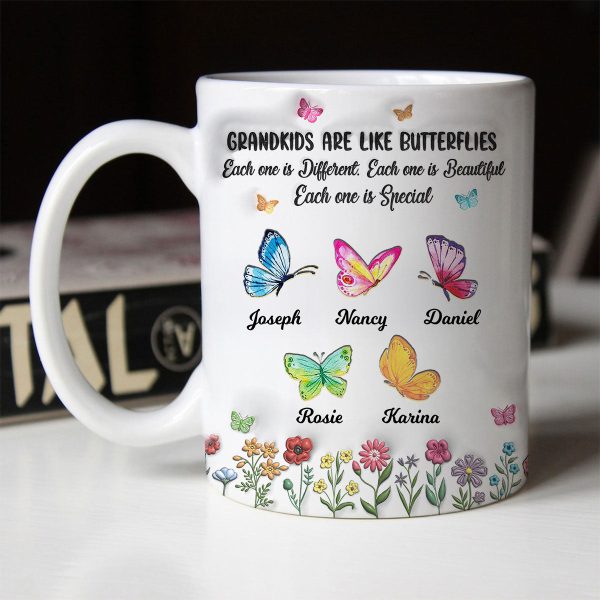 Grandkids Are Like Butterflies, Each One is Beautiful Personalized 3D Inflated Effect Mug, Gift for Grandma