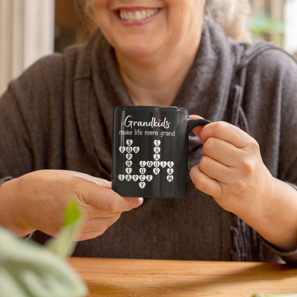 Grandkids Make Life Grand Crossword Puzzle Art Gift For Grandma Personalized Mug