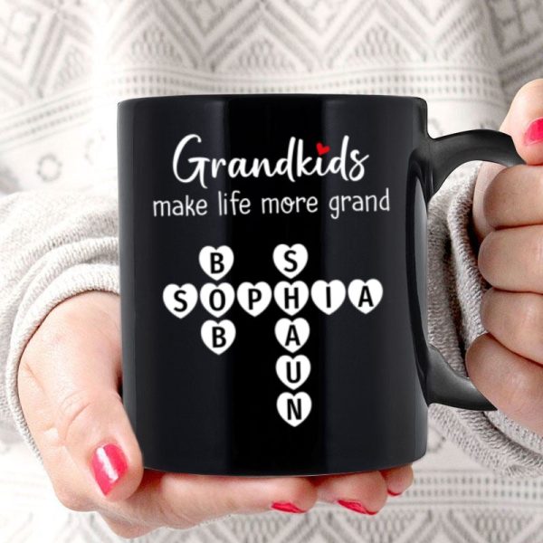 Grandkids Make Life Grand Crossword Puzzle Art Gift For Grandma Personalized Mug