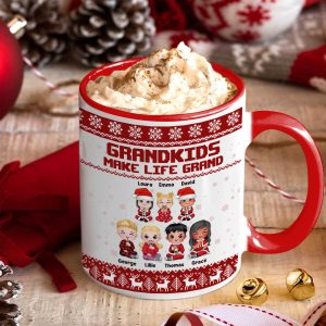 Grandkids Make Life Grand, Personalized Accent Mug, Cute Grandkids Coffee Mug, Gift For Grandma