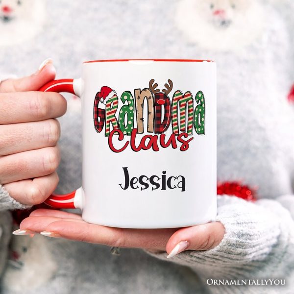 Grandma Claus Retro Christmas Personalized Mug, Matching Family Holiday Gift with Custom Name