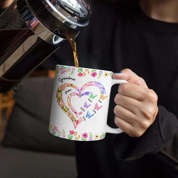Grandma Mom Crystal Hearts - Personalized White Edge-to-Edge Mug