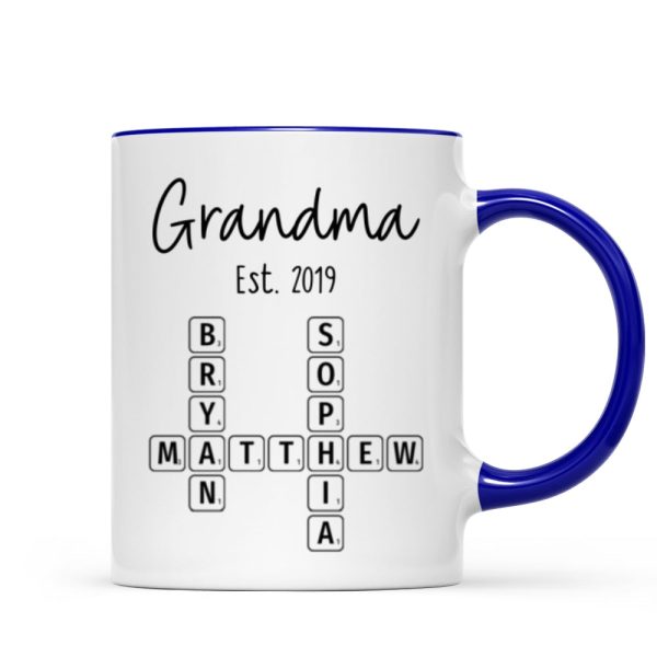 Grandma Mom Est. Crossword Puzzle Art Personalized Mug
