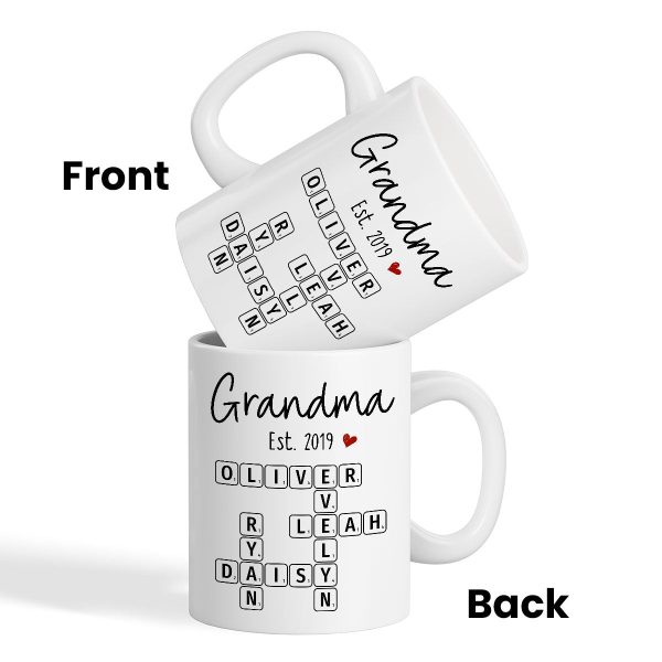 Grandma Mom Est. Crossword Puzzle Art Personalized Mug