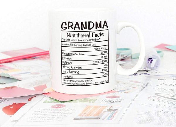 Grandma Nutritional Facts Coffee Mug Funny Gift for Grandma from Granddaughter Grandson, Mothers Day Birthday Christmas Gift for Grandma