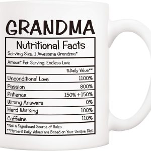 Grandma Nutritional Facts Coffee Mug Funny Gift for Grandma from Granddaughter Grandson, Mothers Day Birthday Christmas Gift for Grandma