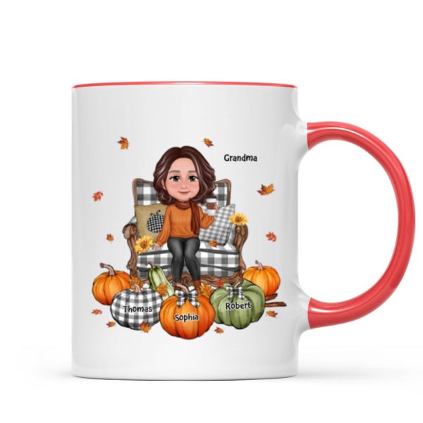 Grandma Sitting On Chair Pumpkins Personalized Mug