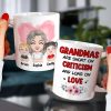 Grandmas Are Short On Criticism And Long On Love, Grandparents And Children Personalized Coffee Mug Gift For Grandparents