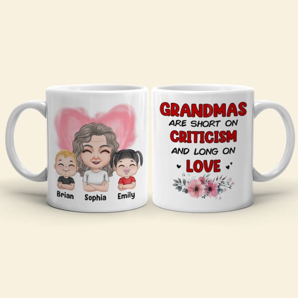 Grandmas Are Short On Criticism And Long On Love, Grandparents And Children Personalized Coffee Mug Gift For Grandparents