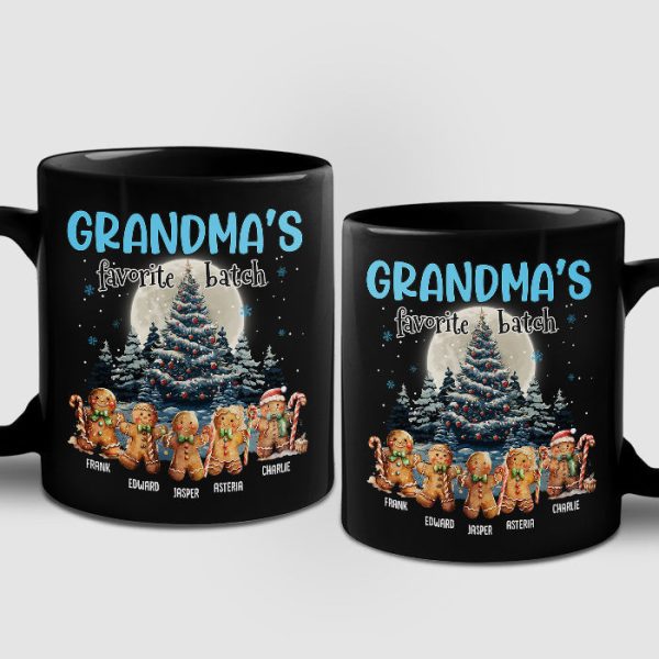 Grandma's Favorite Batch - Family Personalized Custom Black Mug - Christmas Gift For Grandma