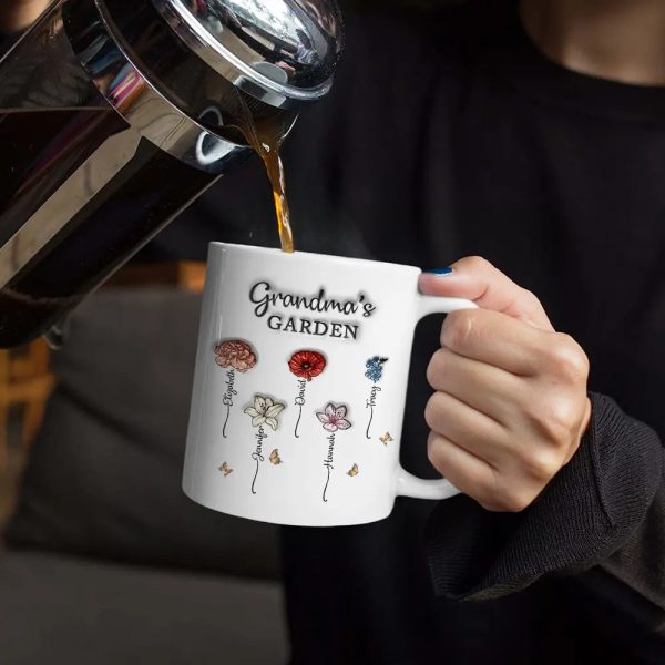 Grandma's Garden Birth Flowers - 3D Inflated Effect Printed Mug, Personalized White Edge-to-Edge Mug