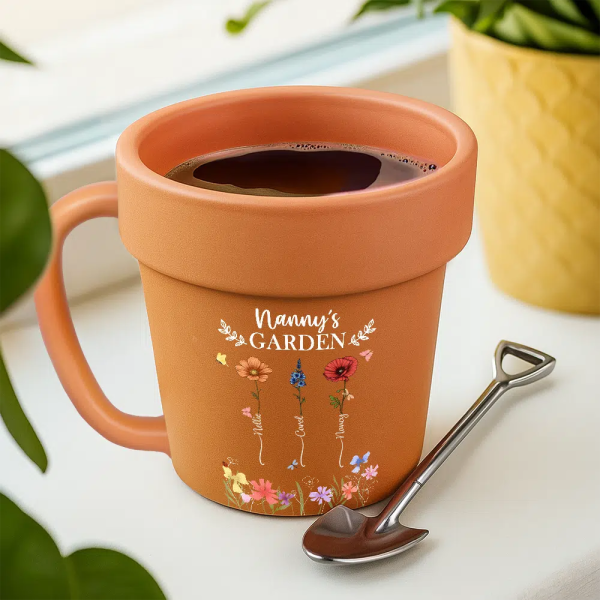 Grandma's Garden Birth Month Flower - Personalized Plant Pot Ceramic Mug