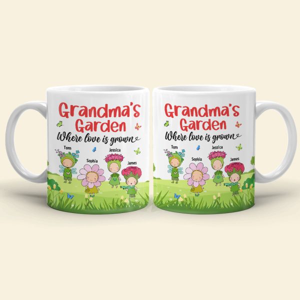 Grandma's Garden Personalized Cute Flowers Coffee Mug Gift For Grandma