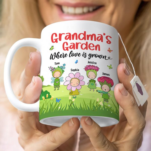 Grandma's Garden Personalized Cute Flowers Coffee Mug Gift For Grandma