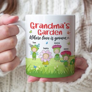 Grandma's Garden Personalized Cute Flowers Coffee Mug Gift For Grandma