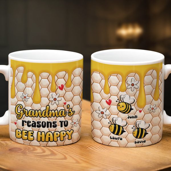 Grandma's Reasons To Bee Happy, Personalized Mug, Gifts For Grandma