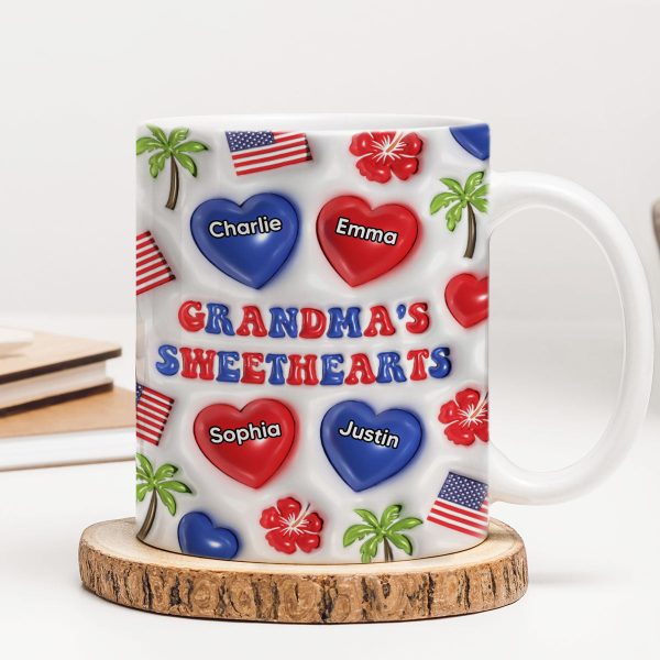 Grandma's Sweetheart Personalized 3D Inflated Mug, 4th Of July Gift For Grandma